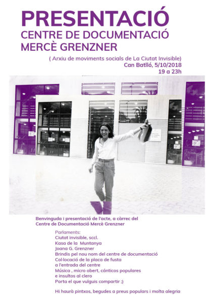 05/10::. Presentació Centre de Documentació Mercè Grenzner- a Can Batlló de 19h a 23h